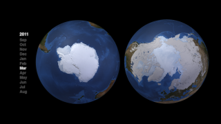 North and South Pole snow cover and sea ice visualization.