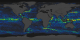 A cropped region in the Pacific illustrating the distribution of the actual flow vector data points relative to the flow curves. The white dots represent locations where the OSCAR model defines the ocean current directions.  Locations in between are interpolated.