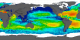 Flat map projection of Aquarius sea surface salinity