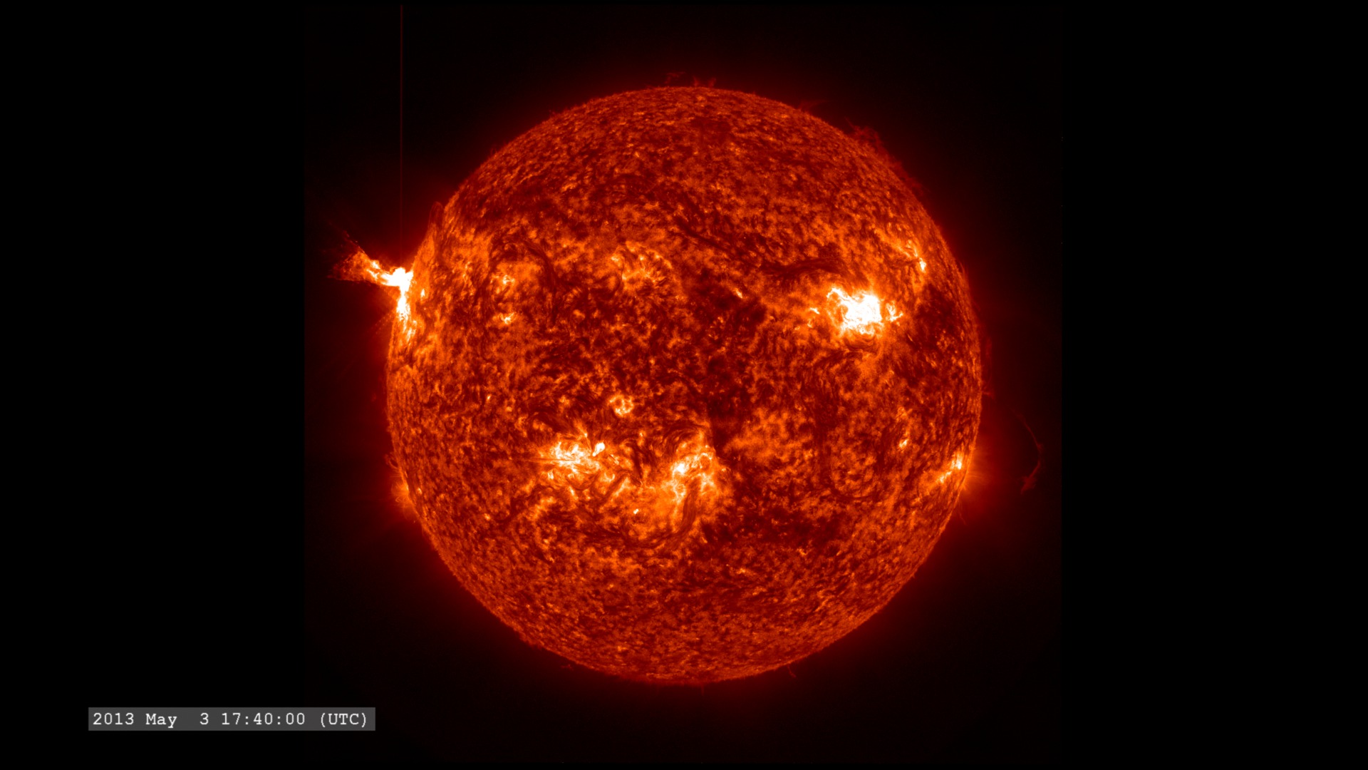 In the 30.4nm wavelength of the helium ion, we can see both the flare, as well as some of the ejected solar material.