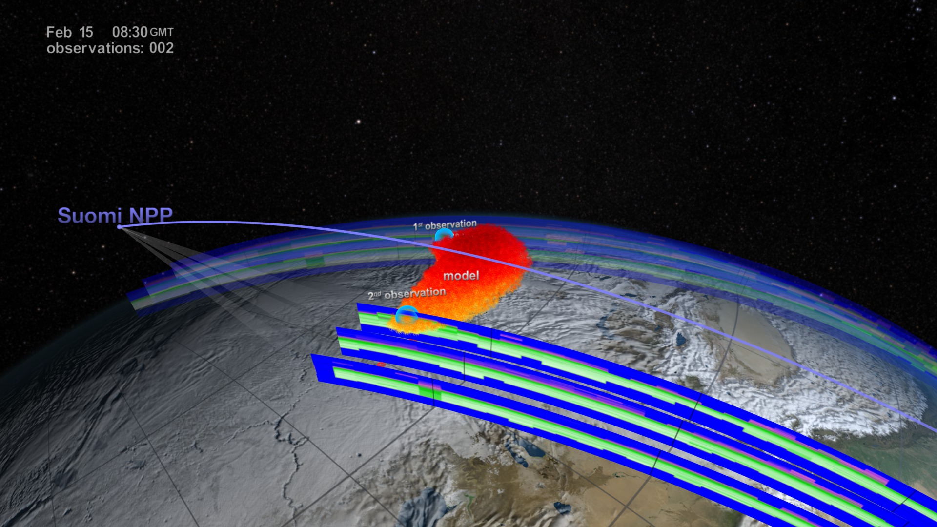 This visualization shows the how observations by the Suomi NPP satellite's Ozone Mapping and Profiler Suite (OMPS) Limb instrument, and information from the GEOS-5 computational atmospheric model, together revealed the bolide plume snaking around the atmosphere.   For complete transcript, click here.This video is also available on our YouTube channel.