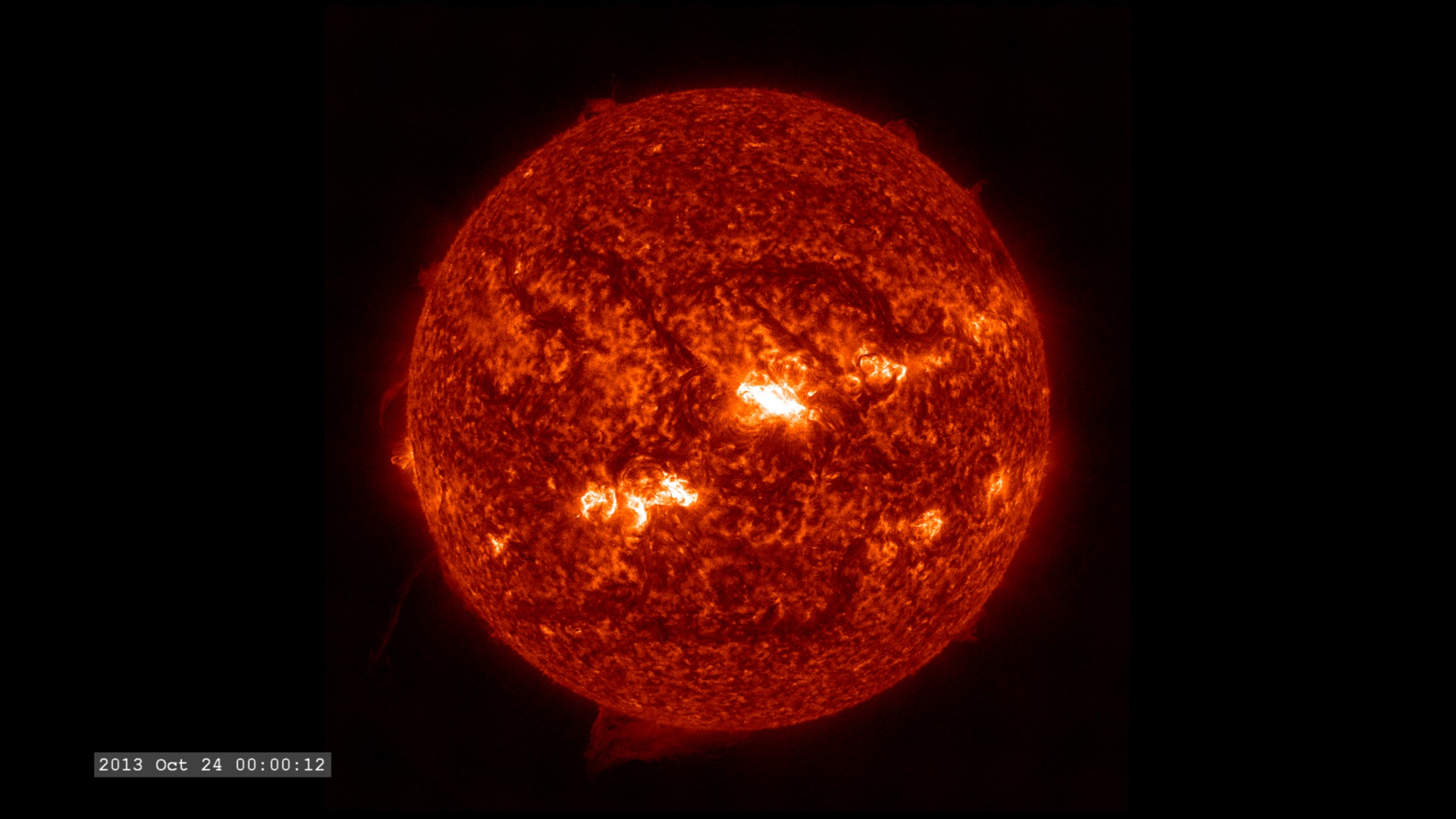 A movie of October 2013 solar flares in the SDO/AIA 30.4 nm filter.