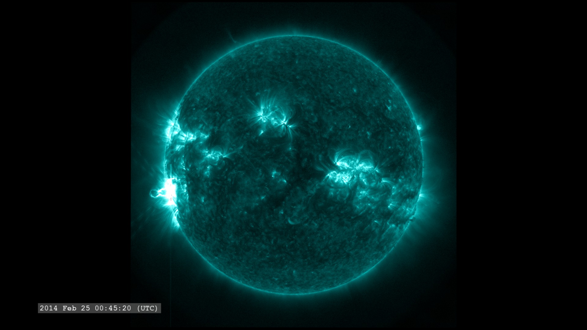The X-flare eruption seen in the SDO/AIA 13.1nm filter.