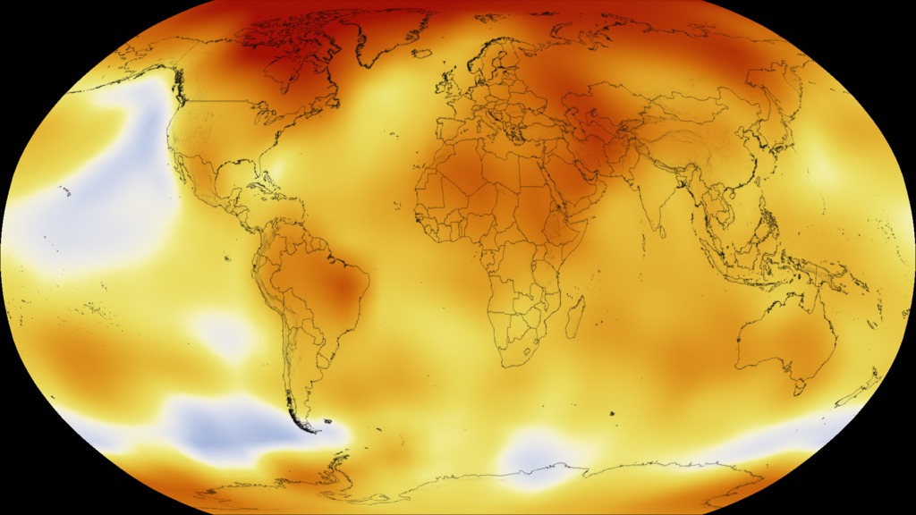 Global Temperature Anomalies averaged from 2009 to 2013 in Robinson projection.