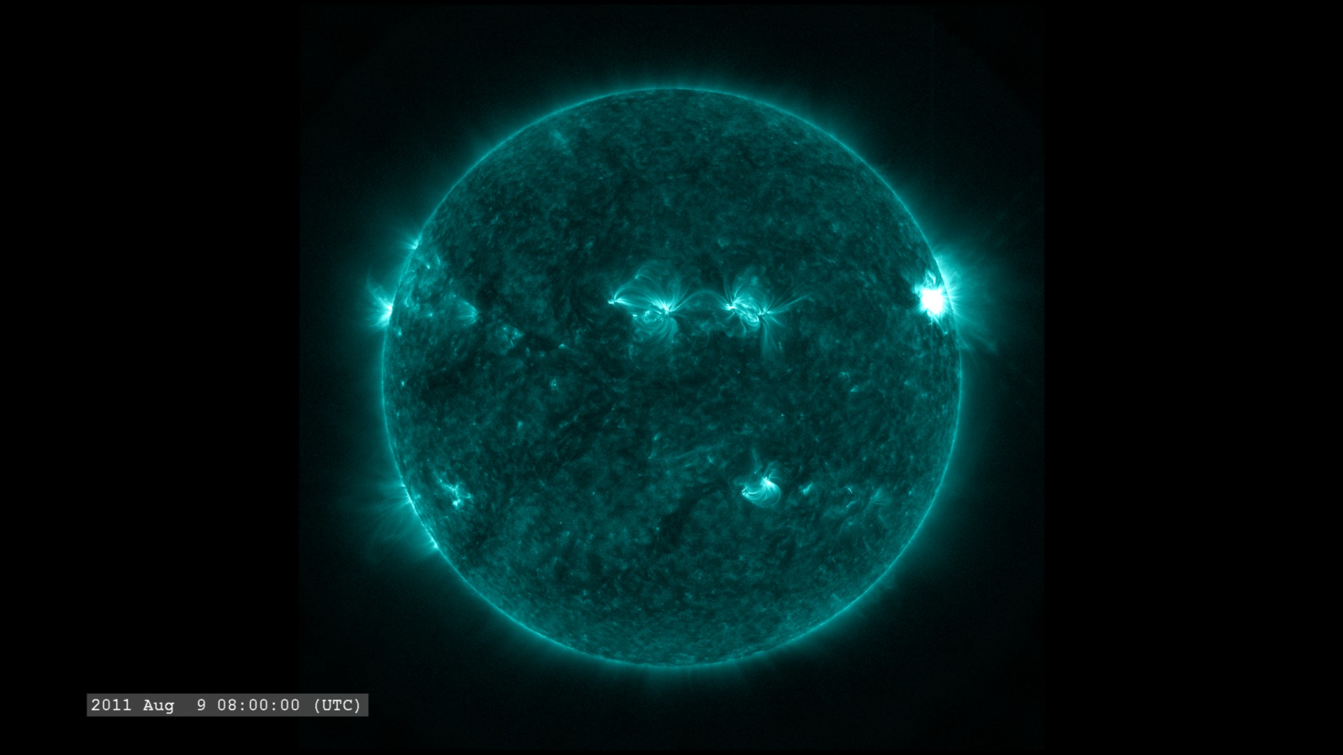 The X6.9 flare as seen by SDO/AIA in 13.1nm filter.