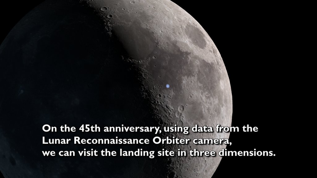 The Apollo 11 landing site visualized in three dimensions using photography and a stereo digital elevation model from the Lunar Reconnaissance Orbiter Camera. Transcript.This video is also available on our YouTube channel.