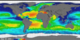 Rectangular flat map projection (Atlantic-centered) with grid lines showing Sea Surface Salinity measurements taken by Aquarius between September 2011 and September 2014. 