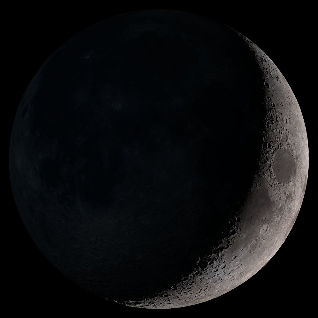 Waxing crescent. Visible toward the southwest in early evening.