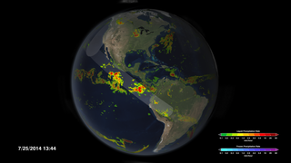 The ten satellites in the Global Precipitation Measurement Constellation provide unprecedented information about the rain and snow across the entire Earth.  This visualization shows the constellation in action, taking precipitation measurements underneath the satellite orbits.  As time progresses and the Earth's surface is covered with measurements, the structure of the Earth's preciptation becomes clearer, from the constant rainfall patterns along the Equator to the storm fronts in the mid-latitudes.  The dynamic nature of the precipitation is revealed as time speeds up and the satellite data swaths merge into a continuous animation of changing rain and snowfall.  Finally, the video fades into an animation of IMERG, the newly available data set of global precipitation every thirty minutes that is derived from this satellite data.