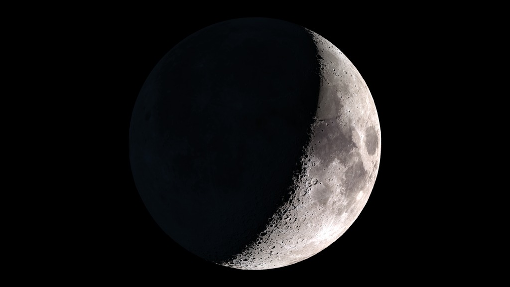 Visualization of the Moon as viewed from Earth at the time of the Apollo 17 Moon landing, December 11, 1972 at 19:55 UTC.