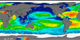 Rectangular flat map projection shows Sea Surface Salinity measurements taken by Aquarius in its whole life span (September 2011 - May 2015).