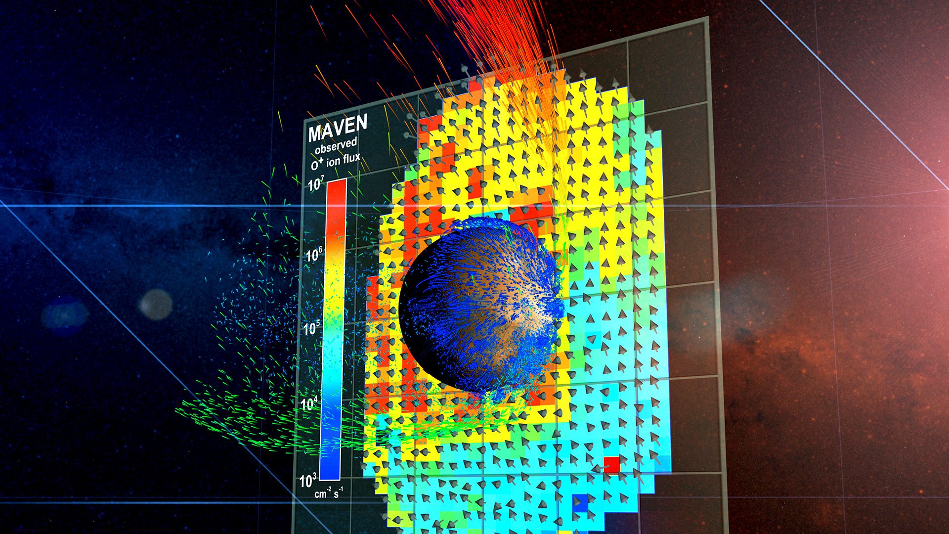Scientists have long suspected the solar wind of stripping the Martian upper atmosphere into space, turning Mars from a blue world to a red one. Now, NASA's MAVEN orbiter is observing this process in action, providing significant data on solar wind erosion at Mars.Watch this video on the NASA Goddard YouTube channel.Complete transcript available.This video is also available on our YouTube channel.