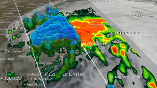 The Global Precipitation Mission (GPM) Core Observatory captured these images of Hurricane Harvey at 11:45 UTC and 21:25 UTC on the 27th of August nearly two days after the storm made landfall as it was meandering slowly southeast at just 2 mph (~4 kph) near Victoria, Texas west of Houston. The image shows rain rates derived from GPM's GMI microwave imager (outer swath) and dual-frequency precipitation radar or DPR (inner swath) overlaid on enhanced infrared data from the GOES-East satellite. Harvey's cyclonic circulation is still quite evident in the infrared clouds, but GPM shows that the rainfall pattern is highly asymmetric with the bulk of the rain located north or east of the center. A broad area of moderate rain can be seen stretching from near Galveston Bay to north of Houston and back well to the west. Within this are embedded areas of heavy rain (red areas); the peak estimated rain rate from GPM during these overpasses was 96 mm/hr (~3.77 inches per hour). With Harvey's circulation still reaching out over the Gulf, the storm is able to draw in a continuous supply of warm moist air to sustain the large amount of rain it is producing.