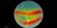 A view of the singly-ionizing oxygen atom on the dayside of Earth.  This represents the variation of the enhancments due to variation in the geomagnetic field.  In this version, the oxygen ion ionosphere model is sampled at 15 minute cadence which creates some 'jumping' in the ionosphere enhancements.