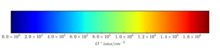 Color bar of singly-ionized atomic oxygen  density.