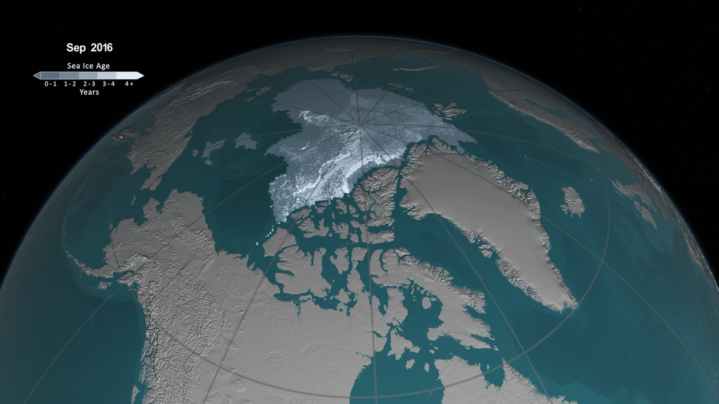Preview Image for Weekly Animation of Arctic Sea Ice Age with Two Graphs: 1984 - 2016