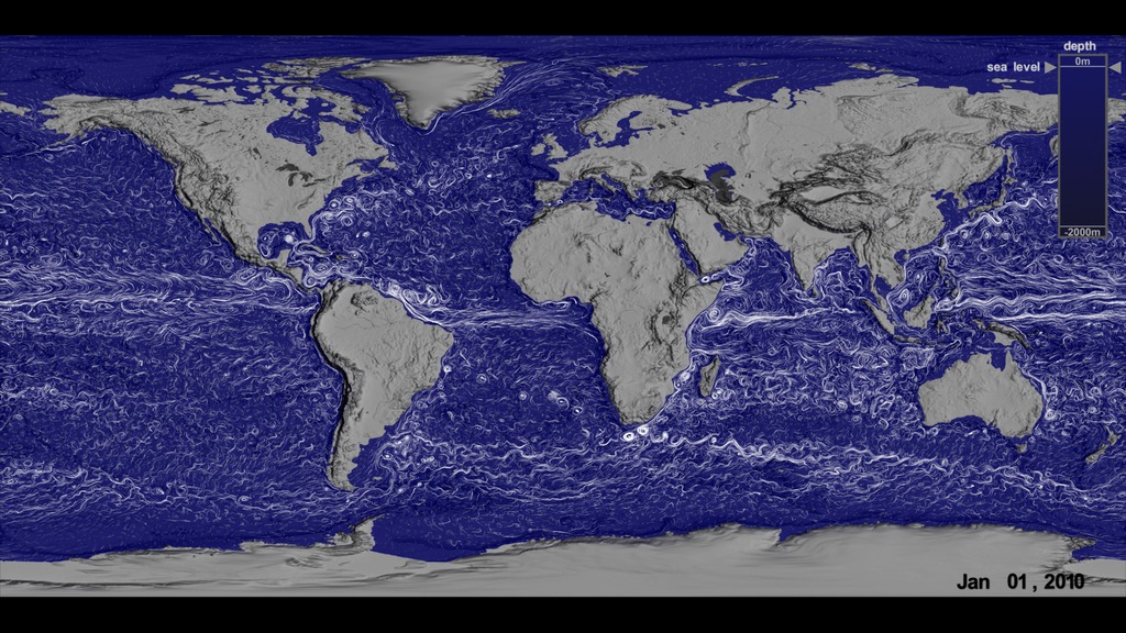 NASA SVS | Ocean flows at surface and 2000 meters below sea level