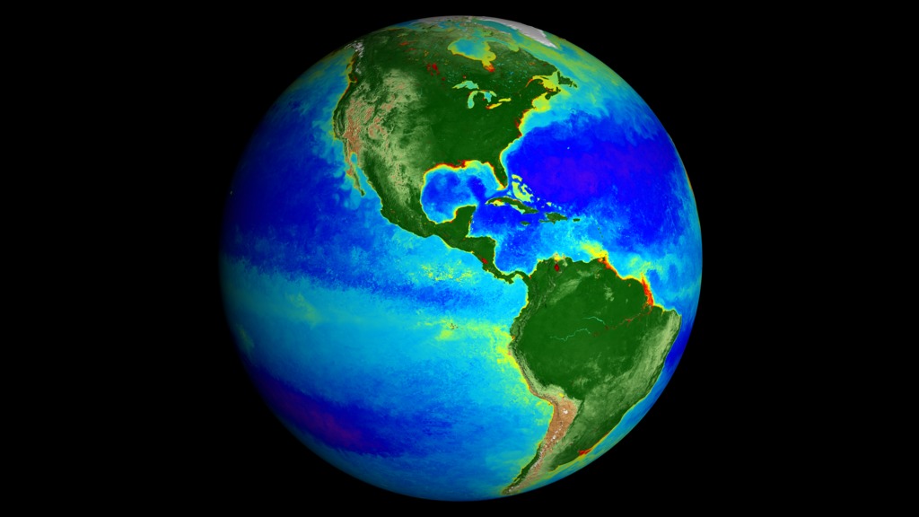 Twenty years of global biosphere data mapped on a slowly spinning globe.