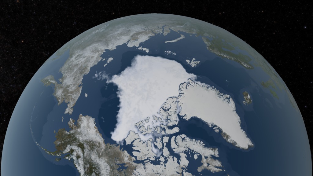 Print-Resolution Still Image of 2018 Arctic Sea Ice Minimum, No Labels