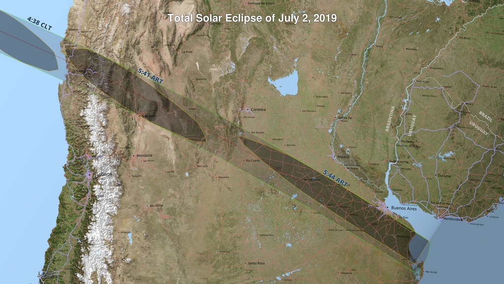 Eclipse Path of Total Solar Eclipse on July 2, 2019