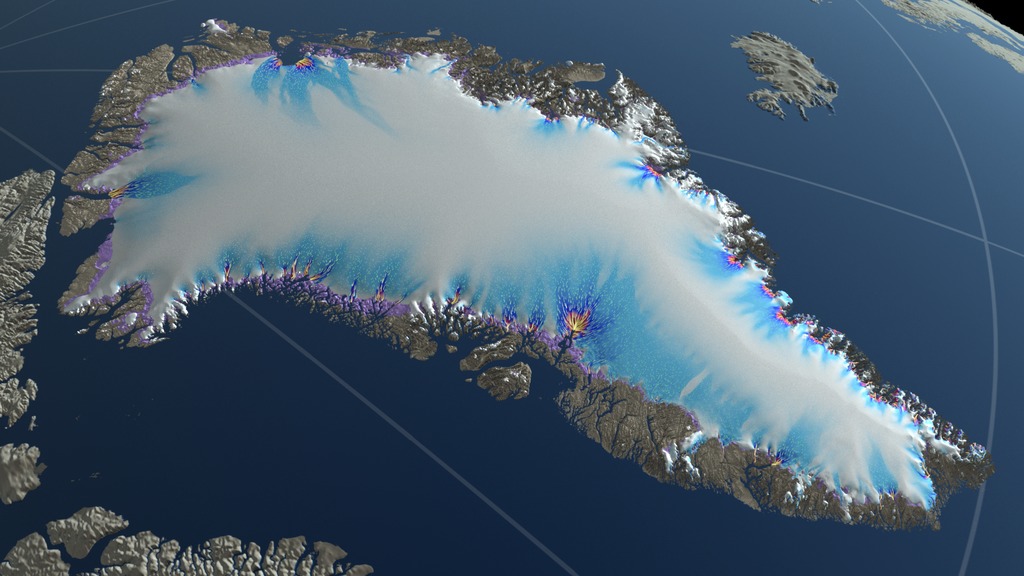 Preview Image for Greenland View of Three Simulated Greenland Ice Sheet Response Scenarios: 2008 - 2300