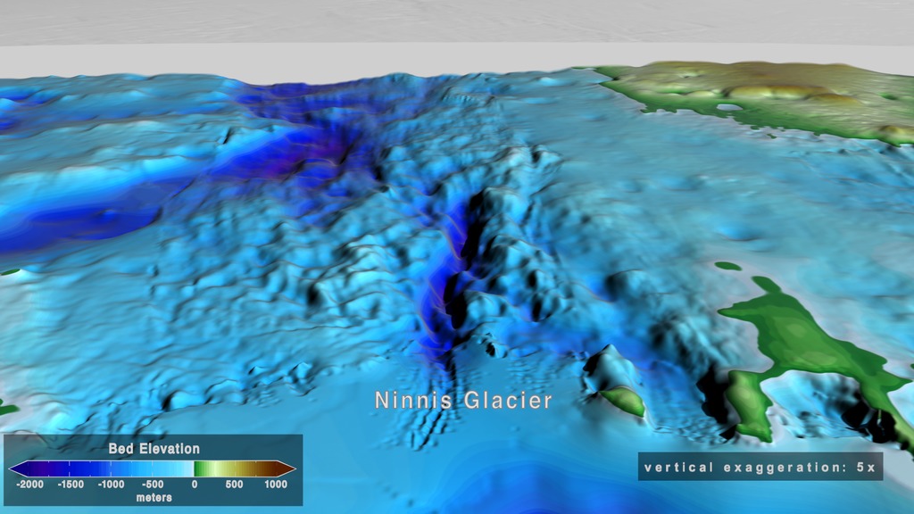 This animation displays seven glacial regions around Antarctica, first showing the surface topography followed by the bed topography.  The regions examined include the Thwaites, Byrd, David, Ninnis, Denman and Recovery glaciers as well as the West Ragnhild ice stream.This video is also available on our YouTube channel.