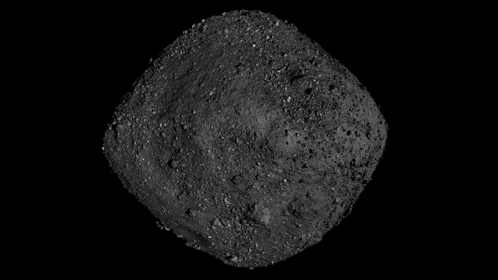 Looping animation of asteroid Bennu rotating. This 3D model of Bennu was created using 20cm resolution laser altimetry data and imagery taken by OSIRIS-REx.