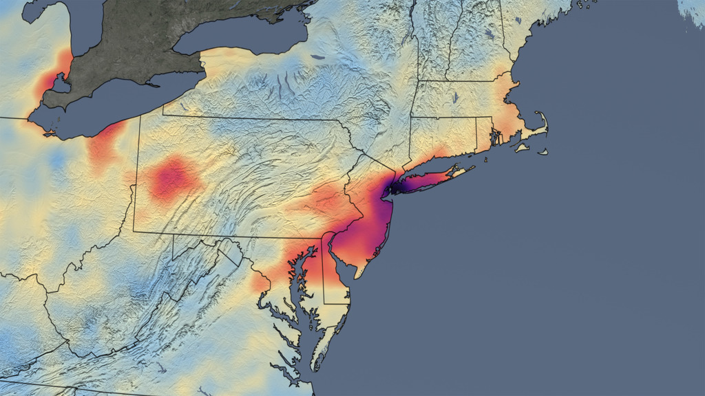 Tropospheric NO2 Column, March 2020, Northeast USA, No Labels