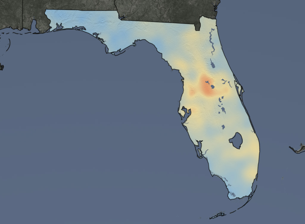 Tropospheric NO2 Column, March 15-April 15 2020 Average, Florida, No Labels