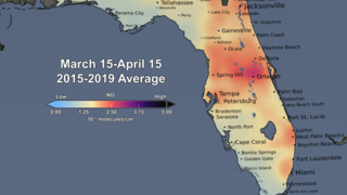 Animated Gif -tropospheric NO2 from March 15-April 15 time series in the state of Florida