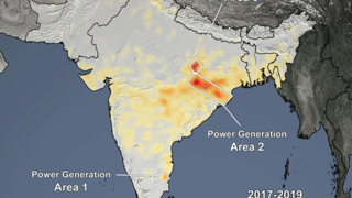 Animated Gif - Tropospheric SO2 Column, March 25-April 25 time series of Indian Subcontinent. On March 24, 2020, Prime Minister Modi ordered a nationwide stay-at-home order for India’s 1.3 billion citizens in an attempt to slow the spread of COVID-19.