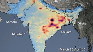 Animated Gif of tropospheric NO2, March 25 -April 25 of Indian subcontinent.On March 24, 2020, Prime Minister Modi ordered a nationwide stay-at-home order for India’s 1.3 billion citizens in an attempt to slow the spread of COVID-19.
