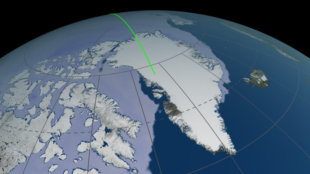 This is a long, slow visualization showing one complete ICESat-2 ground track over the course of 6 minutes. 