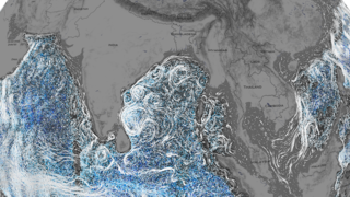 This is a collection of visualizations of ocean flows created in support of NASA's 2020 sea level rise campaign.  There are 5 regions of focus:
  • central Pacific
  • central Atlantic
  • southeast Asia
  • US east coast
  • US west coast

The span of time shown in each visualization is about 10 months.  The data used for each visualization comes from the ECCO-2 ocean model using data from 2010-01-15T00:12:58 to 2010-11-22T11:10:31.  Each frame of the animation is approximately 2 hours apart.