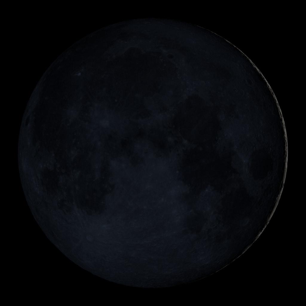 New Moon. By the modern definition, New Moon occurs when the Moon and Sun are at the same geocentric ecliptic longitude. The part of the Moon facing us is completely in shadow then. Pictured here is the traditional New Moon, the earliest visible waxing crescent, which signals the start of a new month in many lunar and lunisolar calendars.