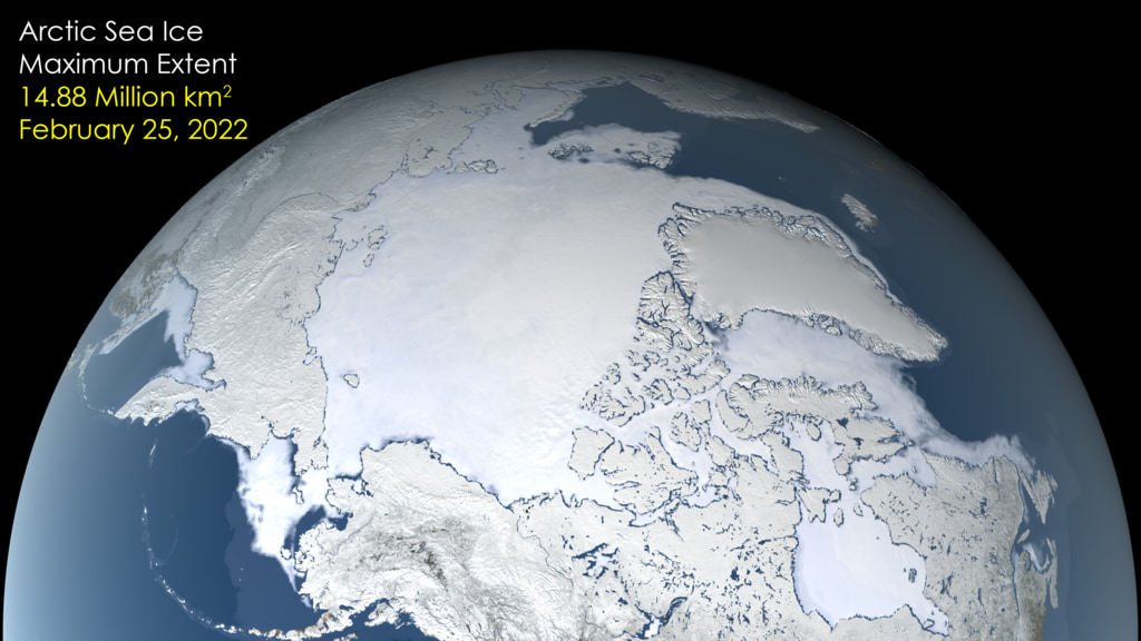 Arctic sea ice maximum, February 25, 2022