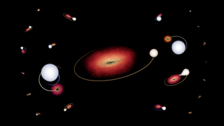 This visualization shows 22 X-ray binaries in our Milky Way galaxy and its nearest neighbor, the Large Magellanic Cloud, that host confirmed stellar-mass black holes. 

The systems are shown at the same physical scale, and their orbital motion is sped up by nearly 22,000 times. All of the binaries are angled to replicate our view of them from Earth. The star colors range from blue-white to reddish, representing temperatures from 5 times hotter to 45% cooler than our Sun. Because the accretion disks reach even higher temperatures, they use a different color scheme.  

While the black holes appear on a scale reflecting their masses, all are depicted using spheres much larger than actual size. Cygnus X-1’s black hole, the first one ever confirmed, weighs about 21 times more than the Sun, but its surface – called its event horizon – spans only about 77 miles (124 kilometers). The enlarged spheres also cover up visible distortions produced by the black holes’ gravitational effects.

In most of these systems, a stream of gas often flows directly from the star toward the black hole, forming around it a broad, flattened structure called an accretion disk. In others, like Cygnus X-1, a massive star produces a thick outflow called a stellar wind, some of which becomes swept up by the black hole’s intense gravity. Gas in the accretion disk heats up as the material slowly spirals inward, glowing in visible, ultraviolet, and finally X-ray light.