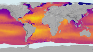 The heat of the sun forces evaporation at the ocean's surface, which puts water vapor into the atmosphere but leaves minerals and salts behind, keeping the ocean salty. The salinity of the ocean also varies from place to place, because evaporation varies based on the sea surface temperature and wind, rivers and rain storms inject fresh water into the ocean, and melting or freezing sea ice affects the salinity of polar waters.