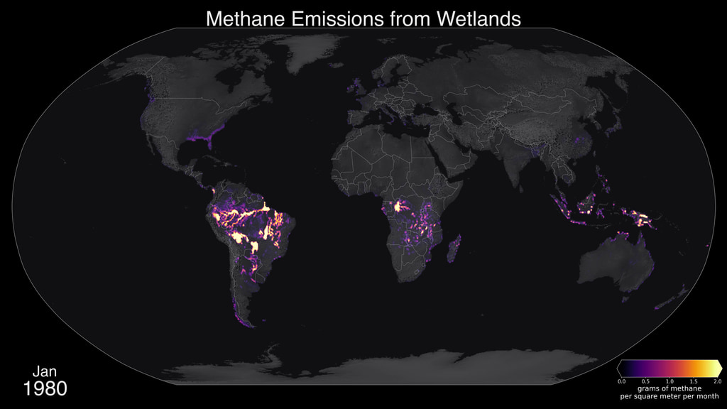 Methane emissions from wetlands for the years 1980-2021.
