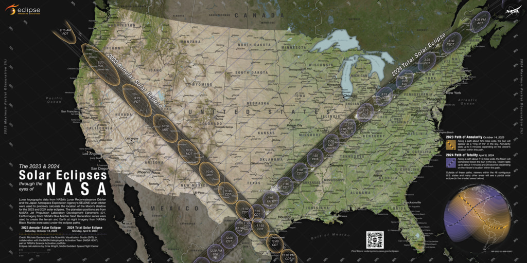 Preview Image for The 2023 and 2024 Solar Eclipses: Map and Data