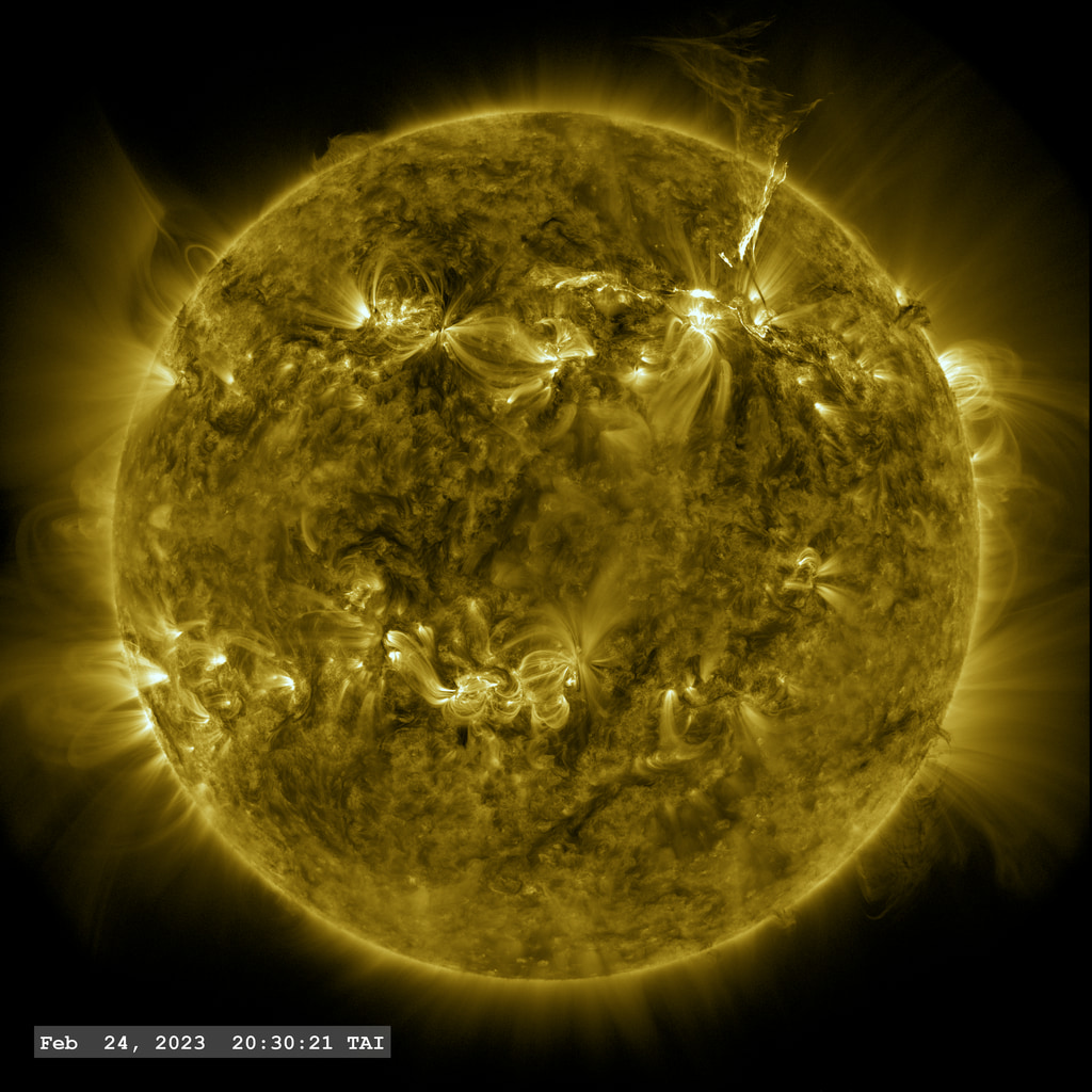 Active Region 13229 fires off a small M3.7 flare and filament in this view from SDO/AIA filter 171 angstroms.  The point-spread function correction (PSF) has been applied to all this imagery.