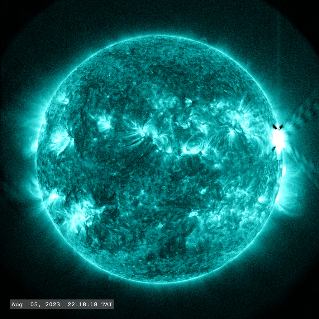 Active Region AR13386 launches an X 1.6 flare as it approaches the right limb of the Sun in this view from the SDO/AIA 131A filter.   This region will erupt a couple more times before rotating over the limb.  The point-spread function correction (PSF) has been applied to all this imagery.