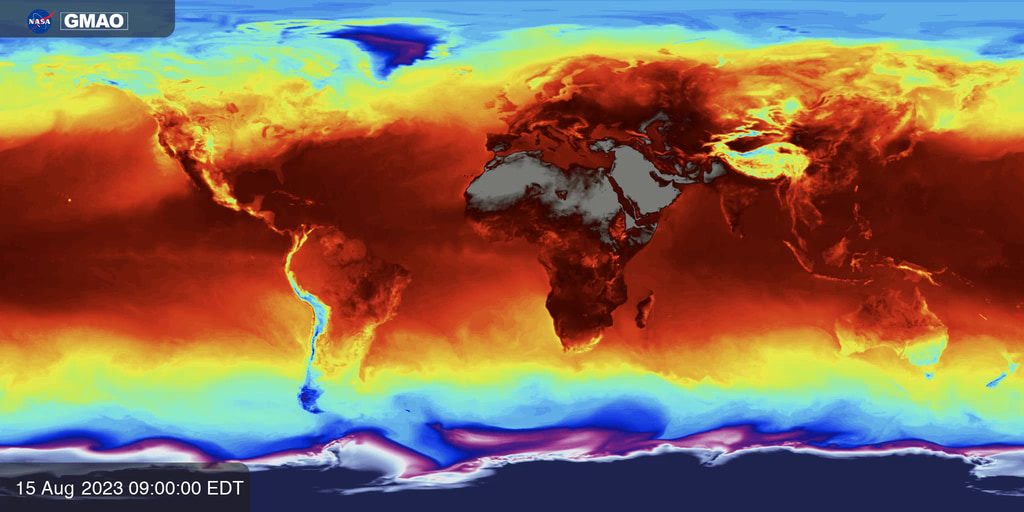 Near surface temperature is calculated by sampling 3-D atmospheric fields from NASA’s GEOS-FP system 3 meters above Earth’s surface. GEOS-FP combines millions of weather observations with a predictive model to create a global best estimate of weather conditions that are used to begin a forecast.