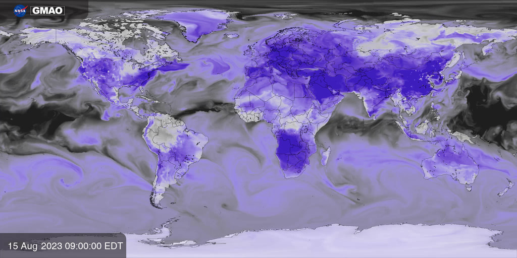 Near surface concentration of ozone (O3) estimated by NASA’s GEOS-CF model.