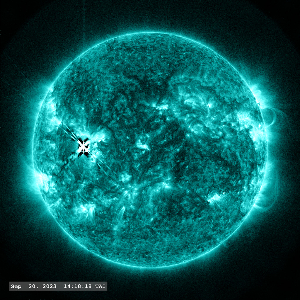 Active Region AR13435 launches an M8.2 flare as it approaches the center of the solar disk in this view from the SDO/AIA 131A filter.  It will erupt again the next day.  The point-spread function correction (PSF) has been applied to all this imagery.