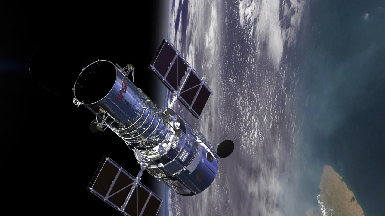 This is an animation of the Hubble spacecraft flying 360 miles above the earth. 