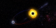  This animation shows two black holes orbiting each other, producing gravity waves. 