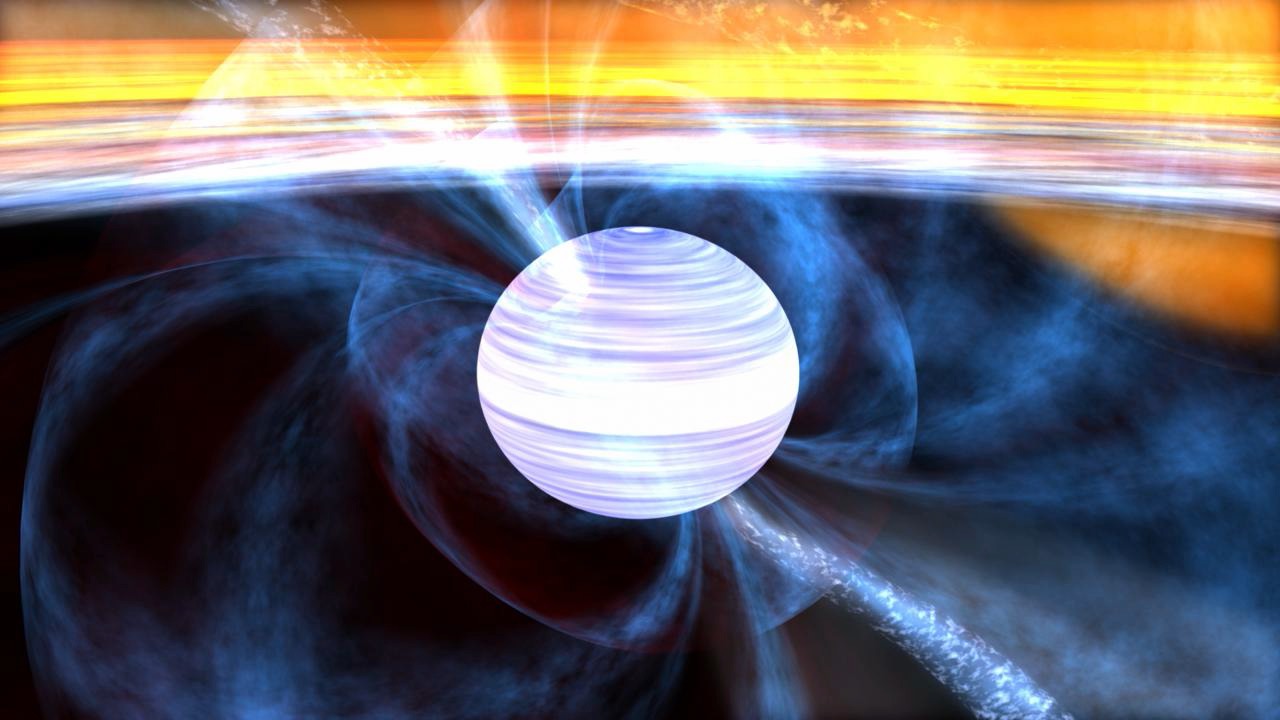 This animation zooms into a neutron star and its accretion disk to show a millisecond pulsar in close-up.