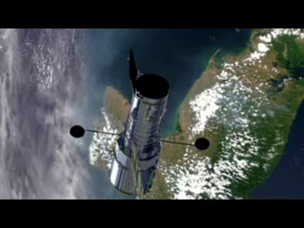 1. Hubble Space Telescope Service Mission 4 Animation: A collection of several animations showing the Hubble Space Telescope orbiting Earth and in space shuttle Atlantis cargo bay. All animations depict the Hubble Space Telescope in its current (July 2008) configuration.