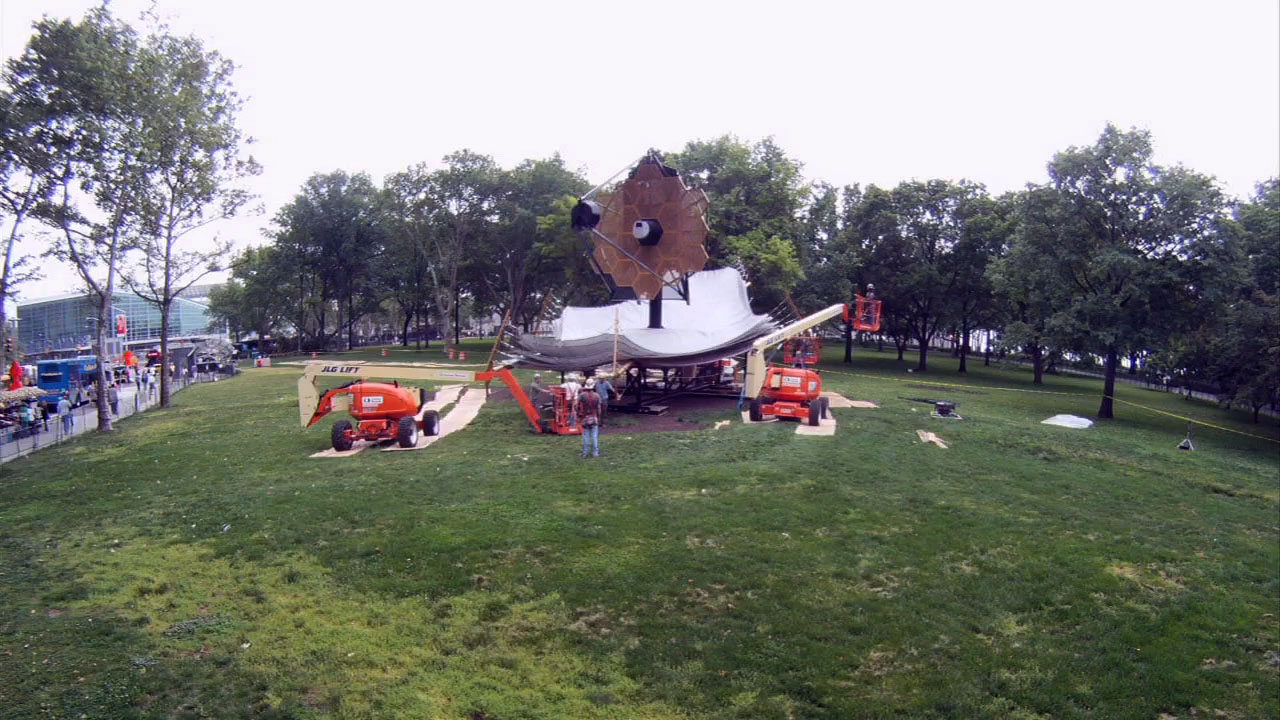 Time lapse of the full scale Webb Telescope model as it is  constructed in Battery Park, NY for the 2010 World Science Festival